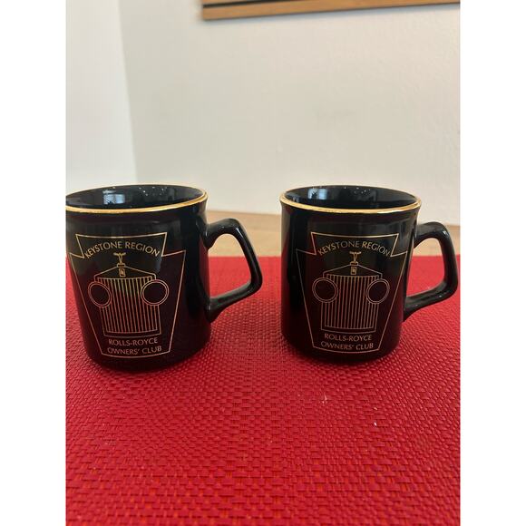 Rolls Royce Black / Gold Mug 'Keystone Region Rolls Royce Owners Club' Set of 2 - Picture 1 of 9